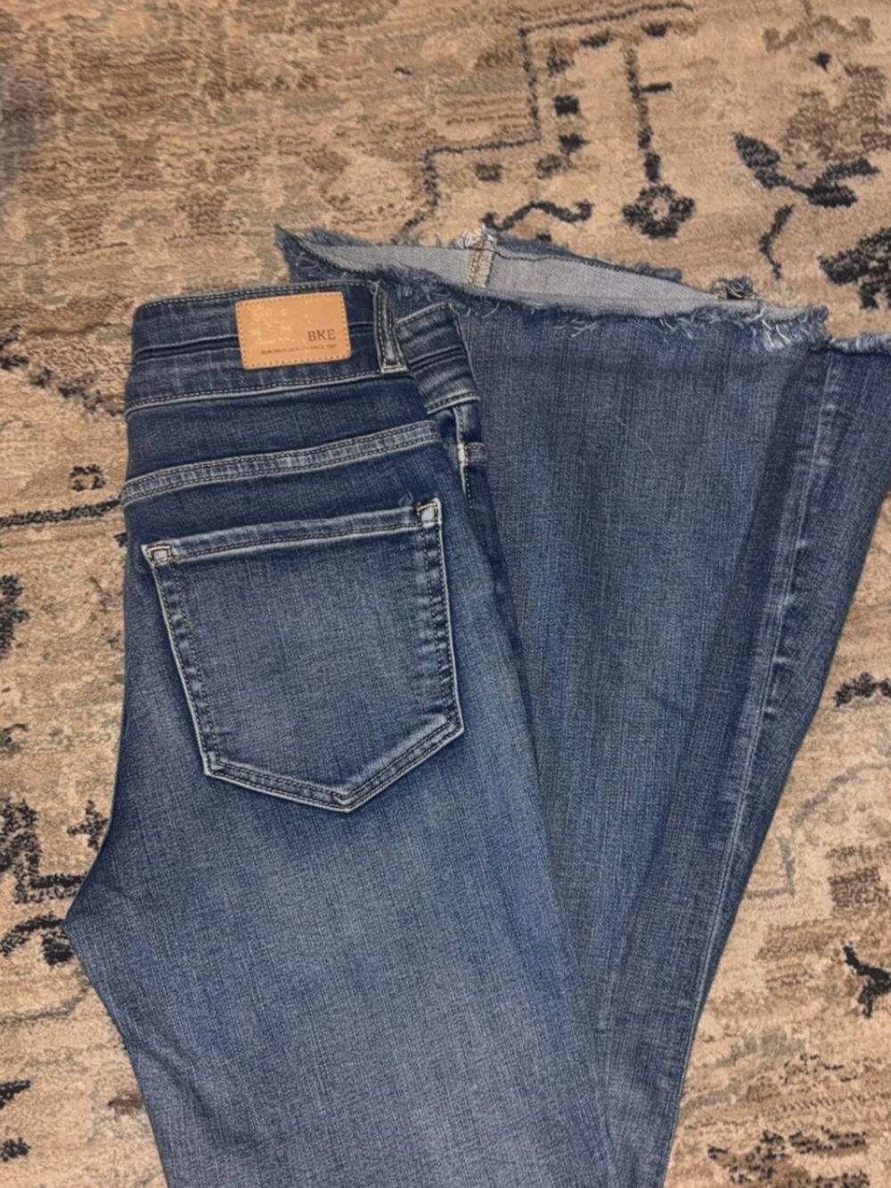 BKE Wide Leg Frayed Hem Jeans in Dark Blue Wash